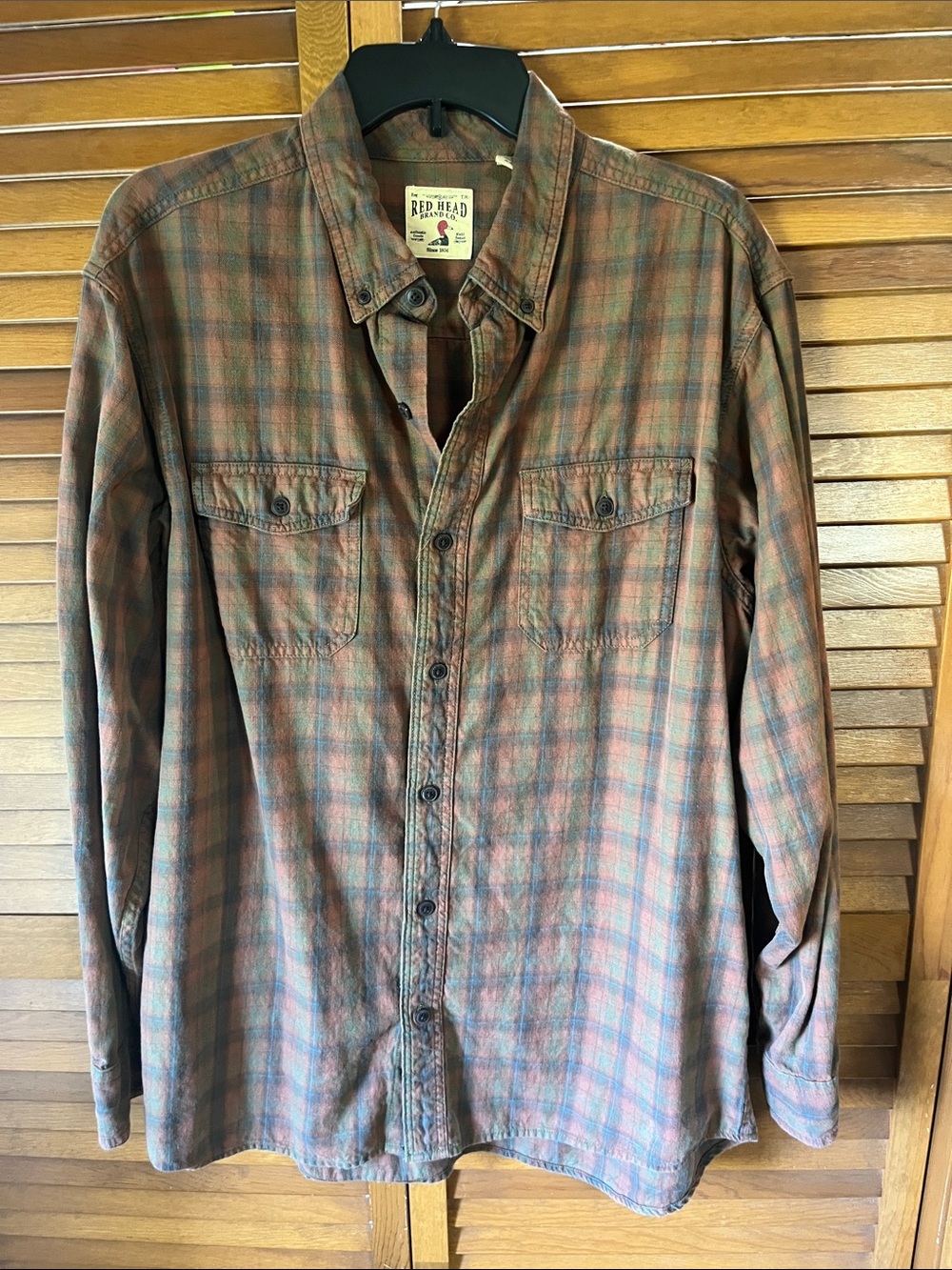 Red Head Plaid Button-Up Shirt - Rustic Brown & Blue Size Large